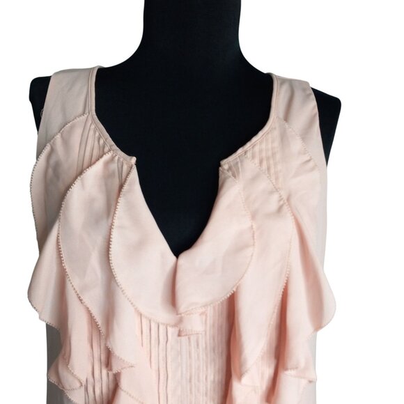 WHBM XS Blouse Top Ruffled Sleeveless Chiffon Pink Sheer Lined Pintuck Pleats - Picture 5 of 8